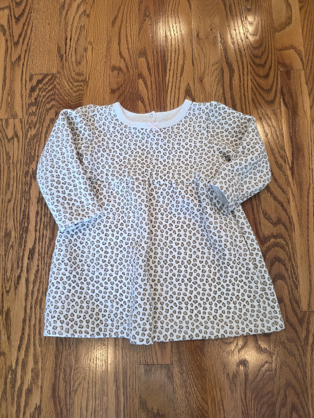 Toddler Girls' Long-Sleeve Leopard Print Dress - White & Brown